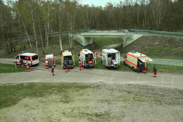 Luftaufnahme von den Rettungswagen